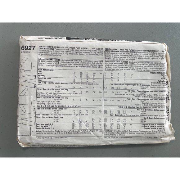 Simplicity 6927 Sewing Pattern Sizes 14-18 Teen Boys Tops Pants Shorts UNCUT - Picture 3 of 6